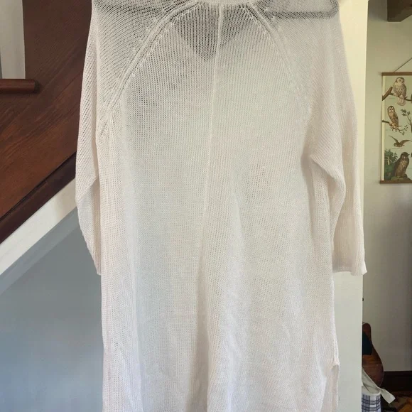 White Knit V-Neck Sweater, 100% Organic Linen - Picture 5 of 6